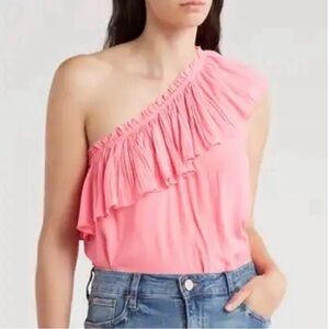 NWT 💕Ramy Brook Rose One-Shoulder Ruffle Pleated in Wild Pink Top Size S